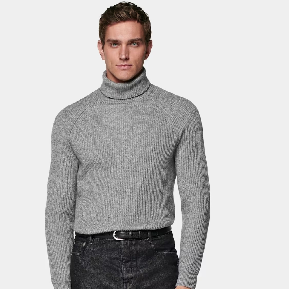 Mens Theory XL grey 100% merino wool turtle neck sweater